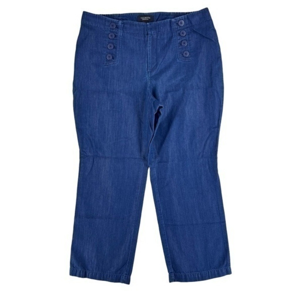 Talbots Petite Dark Wash Sailor Button Waist Crop Pant Size 14W